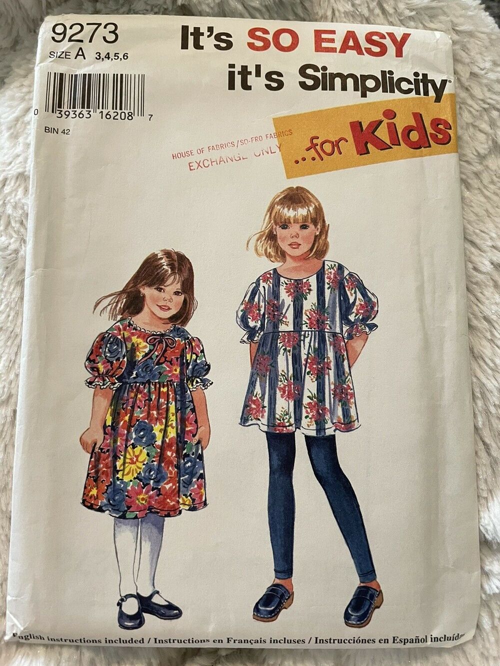 Simplicity Pattern 9273 Sizes 3 - 6 Childs Dress Tunic Leggings Cut 1994